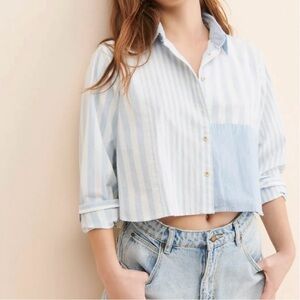 Scotch & Soda Stripe Mix Boxy Shirt, Long-Sleeved, Button-Down Cotton Top